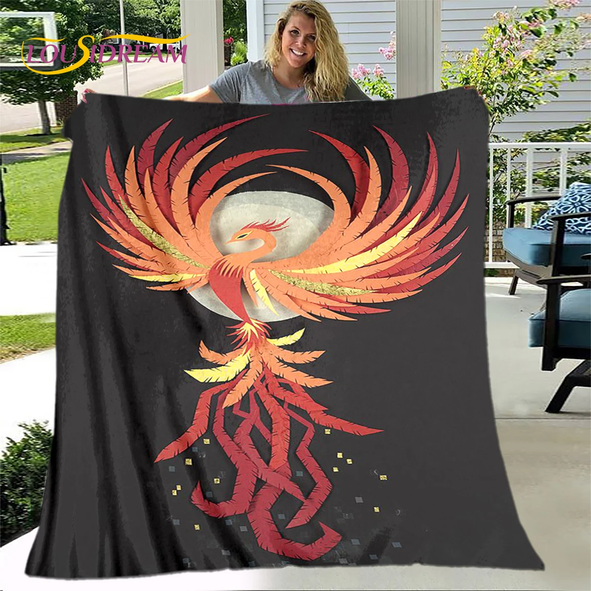 

Newest 3D Cartoon Phoenix Bird Blanket,Flannel Blanket Throw Blanket,Warm Blanket for Living Room Bedroom Beds Sofa Travel Gift