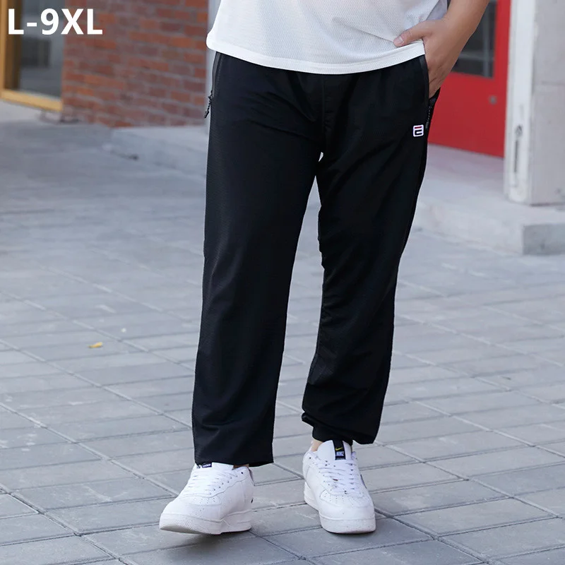 

Sweatpants Men Jogging Running Sport High Waist Black Sweat Trainning Mesh Summer Plus Size 6XL 7XL 9XL Loose Ice Silk Trousers