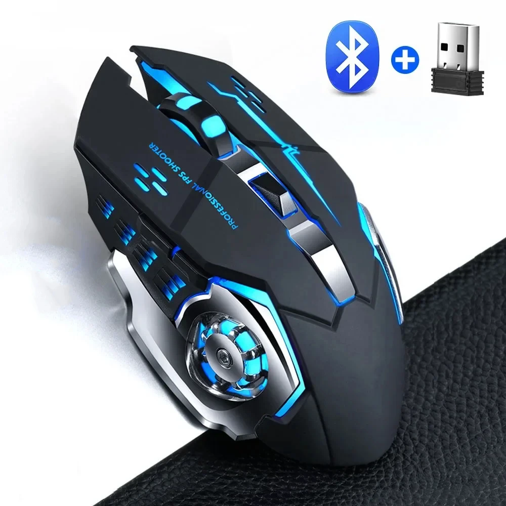

Перезаряжаемая беспроводная Bluetooth и USB игровая мышь 2,4G с бесшумной подсветкой, киберспортивная мышь для ноутбука Macbook, ПК, игры, офиса