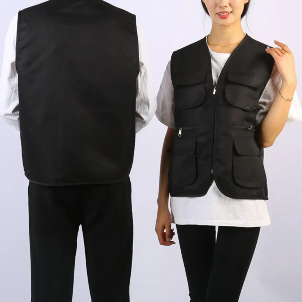 Men Waistcoat Multiple Pockets Cardigan Breathable V Neck Working  Clothing Simple Style Sleeveless Men Vest for Work