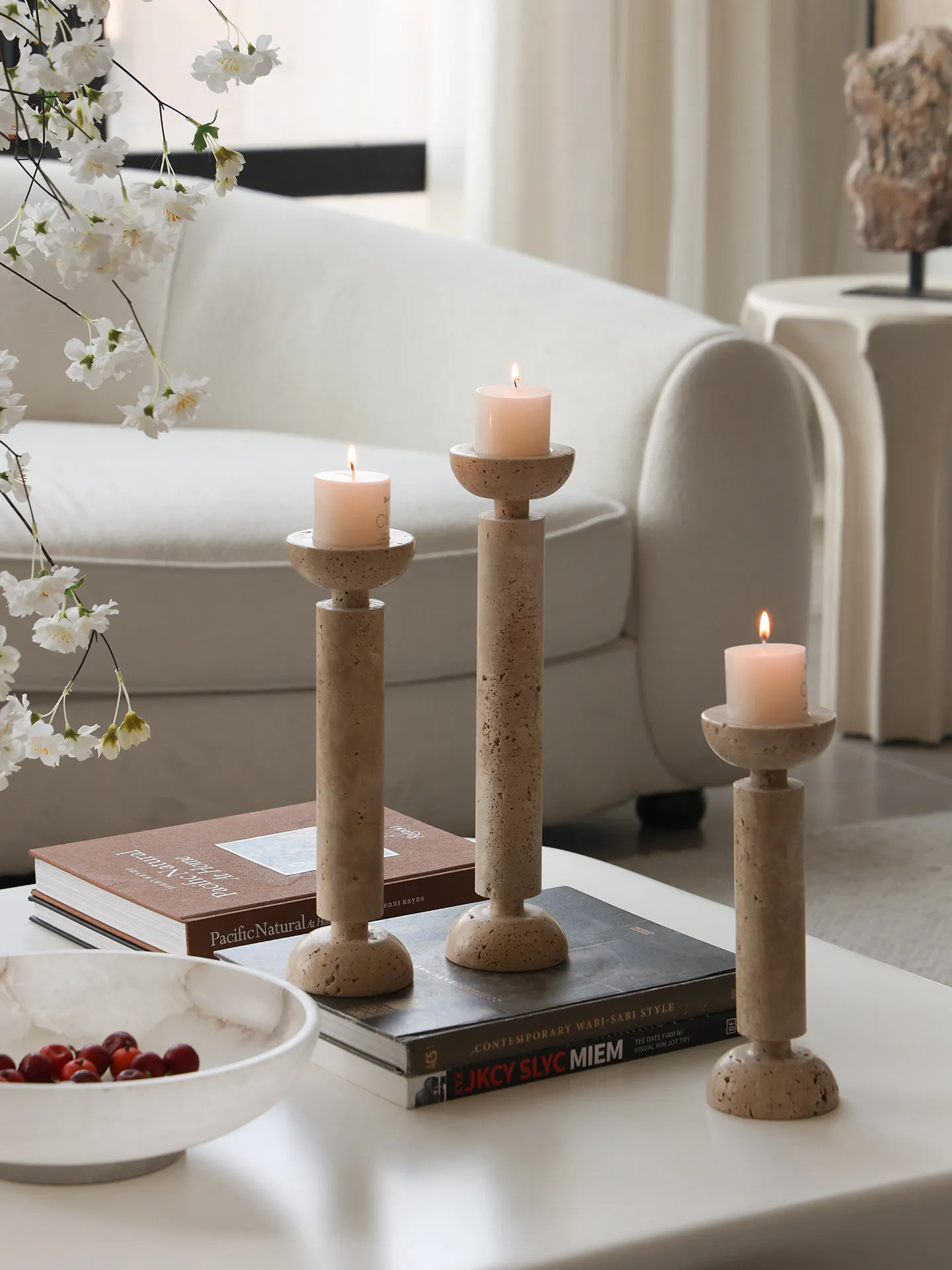 French Vintage Natural Travertine Candle Holder Romantic Candlelight Dinner Atmosphere Creator Desktop Decor