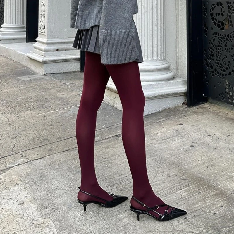 Vintage Red Women's Pantyhose Spring Autumn Super Elastic Y2k Slim Fit Candy Colored Tights Stockings for Females
