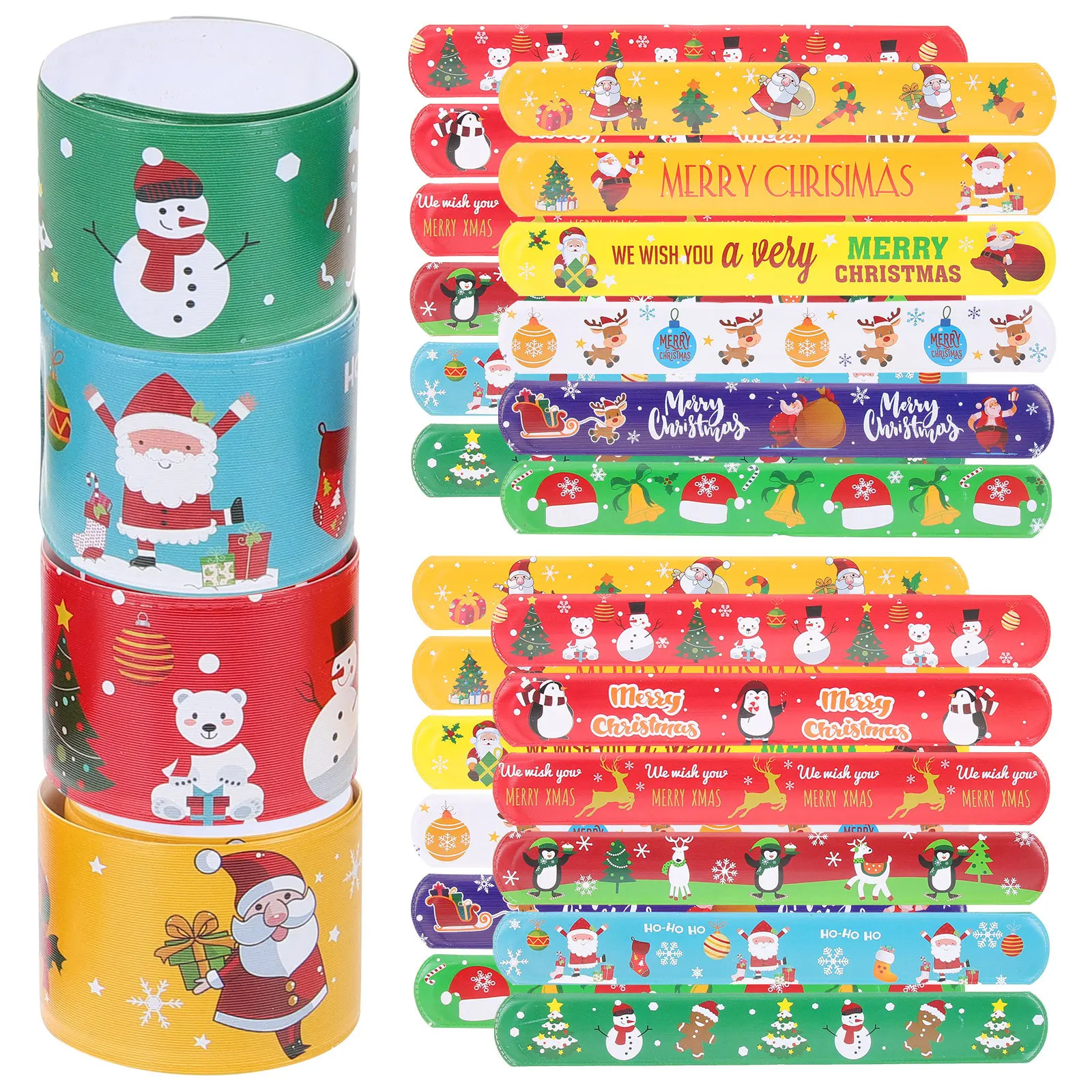 

96Pcs Christmas Slap Bracelets Lightweight Holiday Wristbands Fun Party Favors Xmas Stocking Stuffers Gifts Slap Bracelets