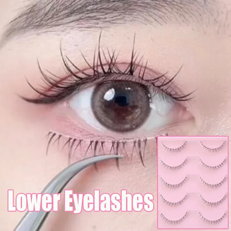 5 Pairs Natural Lower Eyelash Design Makeup Transparent Stems Manga Eyelashes Soft Fluffly Under Lashes Extension Makeup Tools