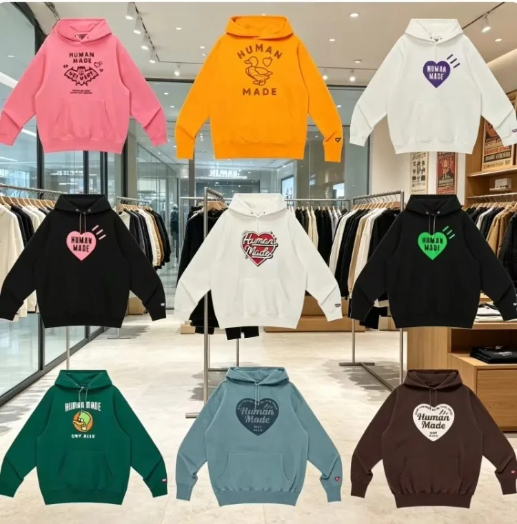 HUMAN MADE Classic Heart Logo Hoodie Boxy Fit Heavyweight Fleece Unisex Streetwear Pullover Top