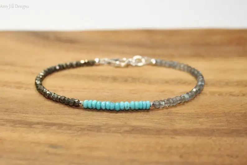 Sleeping Beauty Turquoise, Labradorite & Pyrite Bracelet, Sleeping Beauty Turquoise Jewelry, December Birthstone