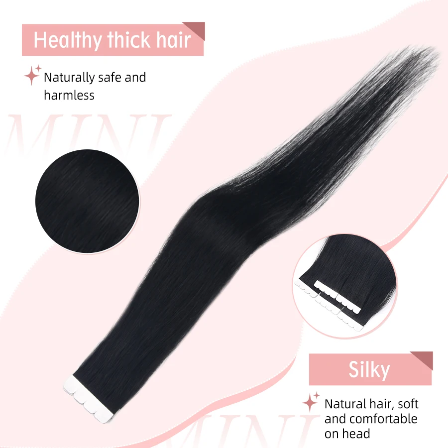 Vlasy 16pcs Mini Tape In 100% Human Hair Extensions Strap Seamless Invisible Straight Strap Real Human Hair for Women 12''-24''