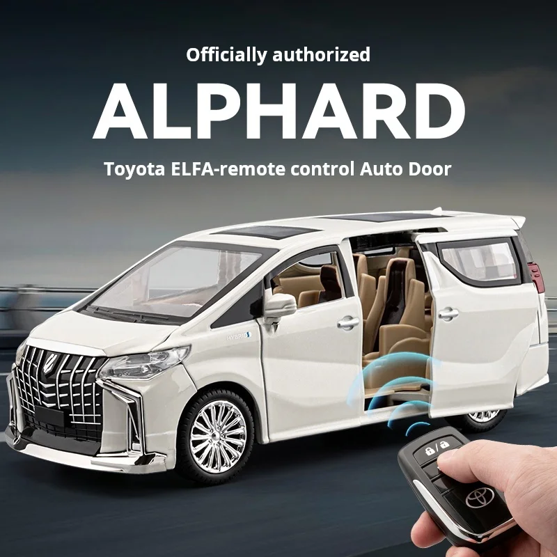 

Металлическая модель автомобиля Toyota Elefant Alphard 1:24, литая под давлением, с открывающимися дверями, звуком и светом, коллекционная модель бизнес-класса, подарок для мальчика