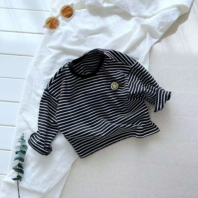 Loose Bottoming Shirt Babies Striped T-shirt 1-6Years Boys Girls Spring Fashion Clothing Kids Long Sleeve Casual Sports Tops