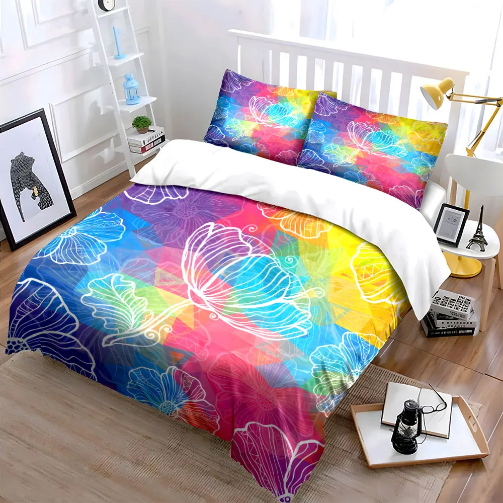 Colorful Floral Three-Piece Decorative Set  kid's and adults' bedroom decor, Exquisite three-piece bedding set gift