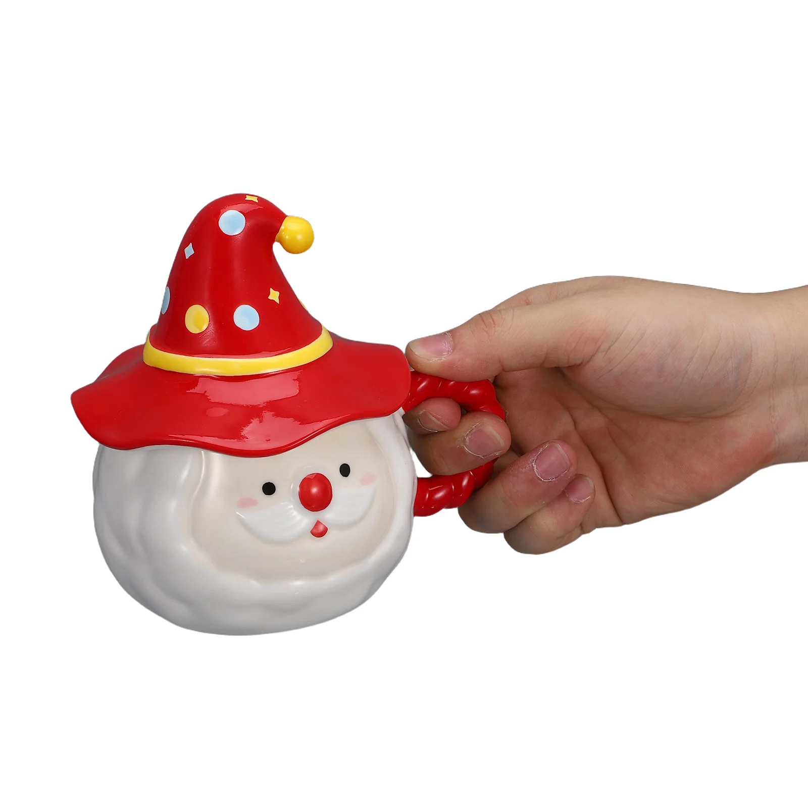 

Christmas Santa Claus Ceramic Mug Red Hand Painted Lid Coffee Tea Hot Cocoa Cup Holiday Gift Christmas Santa Claus Mug