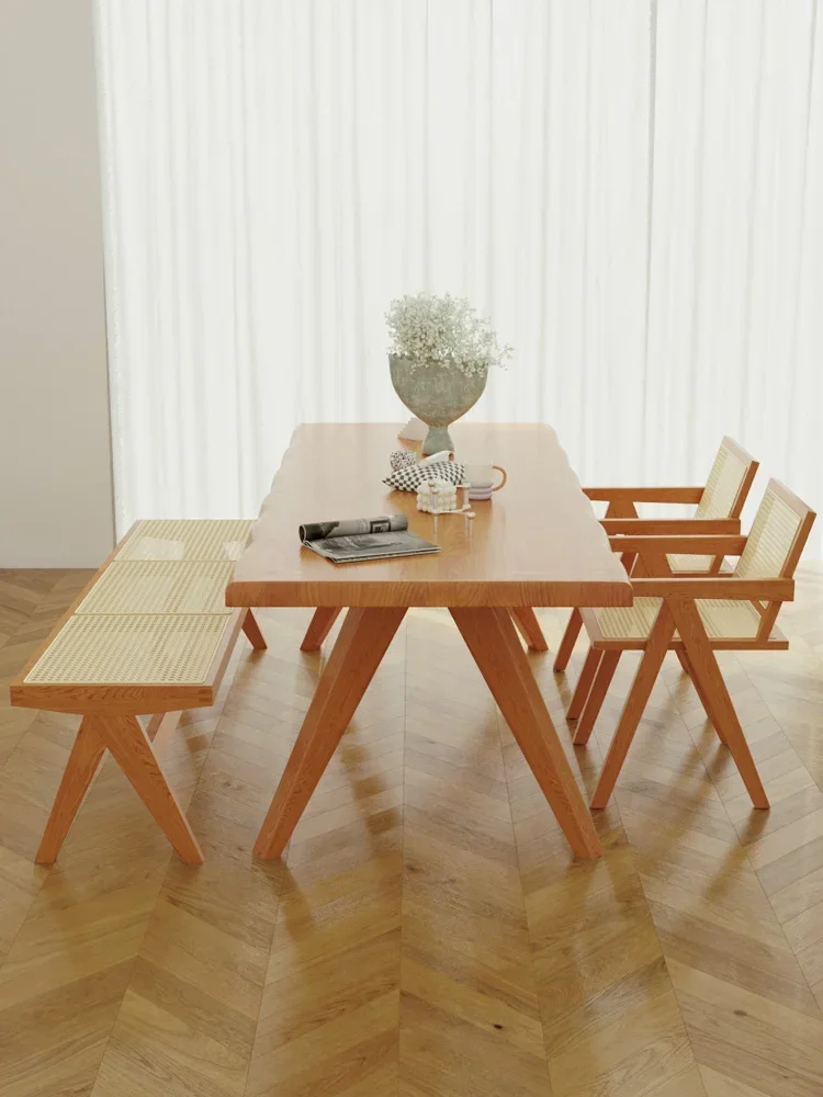 Solid wood dining table and chair combination small household restaurant whale table simple rectangular cherry wood table