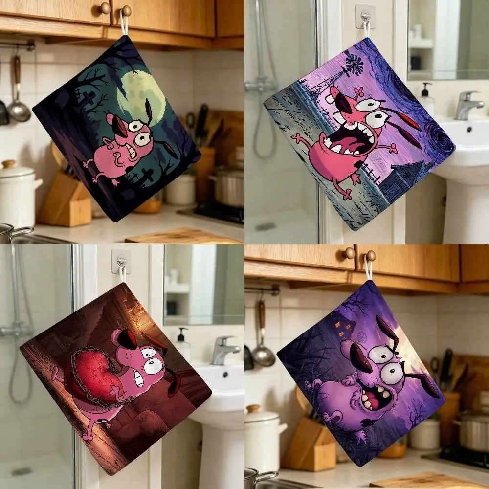 Courage Dog Night Blue Sky Anime Polyester Hanging Kitchen Hand Towel Durable Wear Resistant Versatile Use Throughout Home