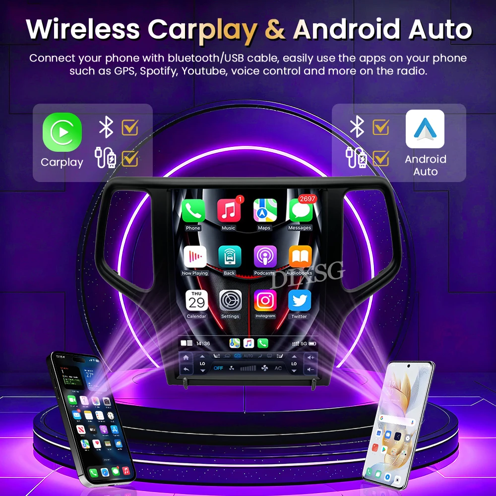 12.8” Car Radio For Jeep Grand Cherokee 2013-2018 Automotive Multimedia Tesla Screen Android15 Wireless Carplay Auto GPS BT WiF