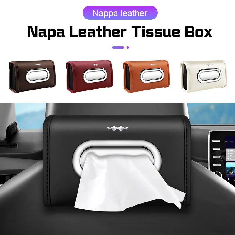 Bolsa de pañuelos de cuero para coche BYD Equation Leopard 5 Leopard 8 Sealion, colgador para respaldo de asiento, estuche para pañuelos Kleenex, caja de servilletas para reposabrazos