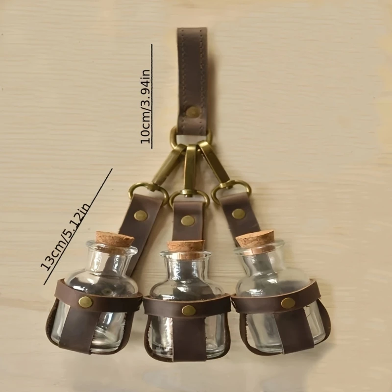 Poções do mago x4yc portador vidro com rolhas cortiça e arnês couro para mulheres homens
