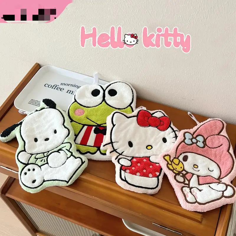 

Miniso Sanrio KT cat wipe hand towel cartoon cute hand washing towel hanging double-layer thickened water-absorbing coral velvet