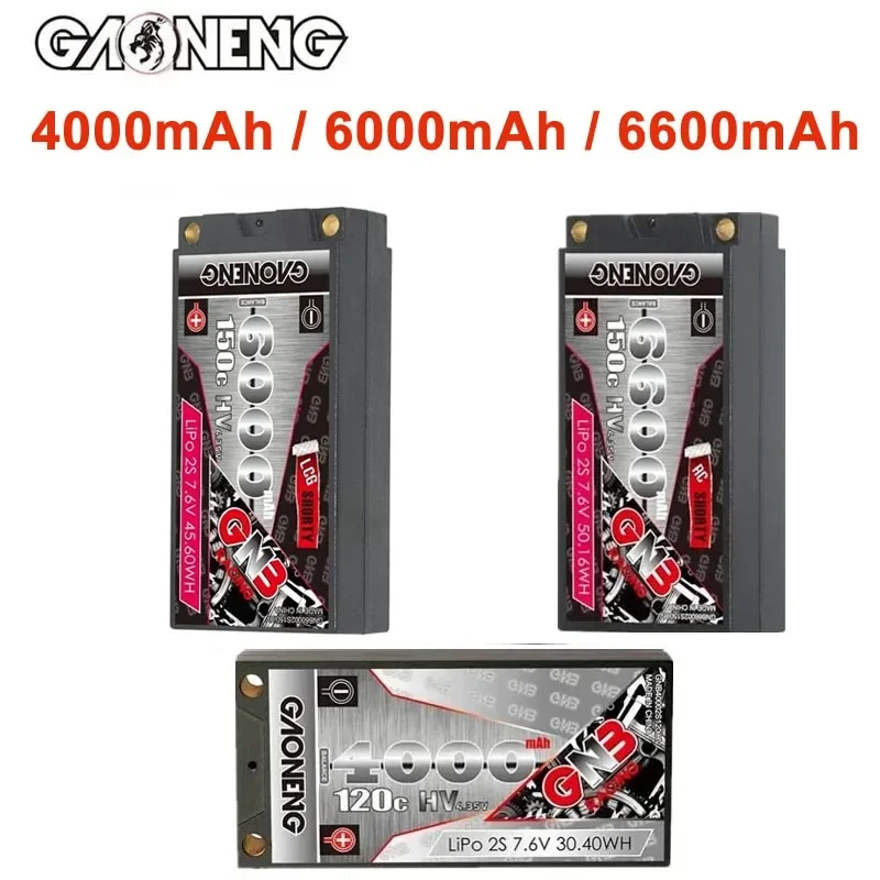 GAONENG GNB 2S 7.6V 4000mAh/6000mAh/6600mAh HV Shorty LiPo Battery 5.0mm Bullet RC Car Boat Rechargeable 7.6V Battery