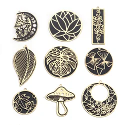 2PCs Vintage Iron Alloy Pendants Gold Color Black Enamel Round Mushroom Charms DIY Necklace Earring Women Party Jewelry Findings