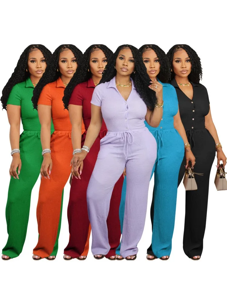 2 Piece Women Sets 2024 New Arrival Summer Matching Sets Solid Color Two Pieces Sets Top And Pants Suits Outfits Clothing