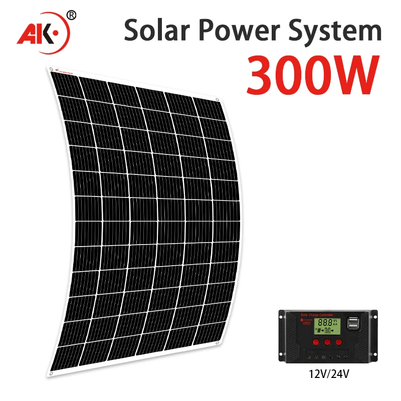 AK 300W flexible solar panel 21v 18v high efficiency battery charger module is suitable for camping car boat RV solar panel