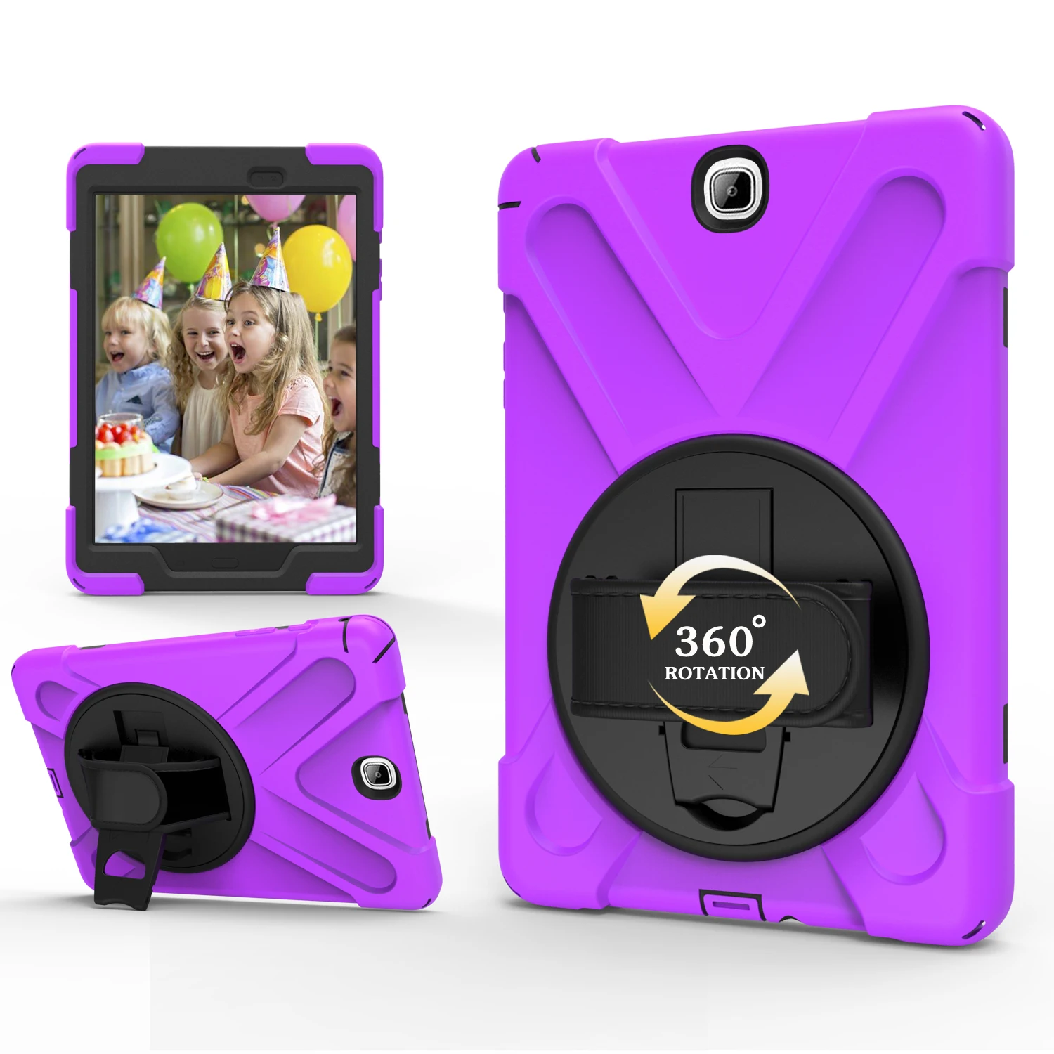 Rugged Stand Case For Samsung Galaxy Tab A 9.7 inch 2015 SM-T550 SM-T555 Hybrid 360 Rotating Cover With Hand & Shoulder Strap
