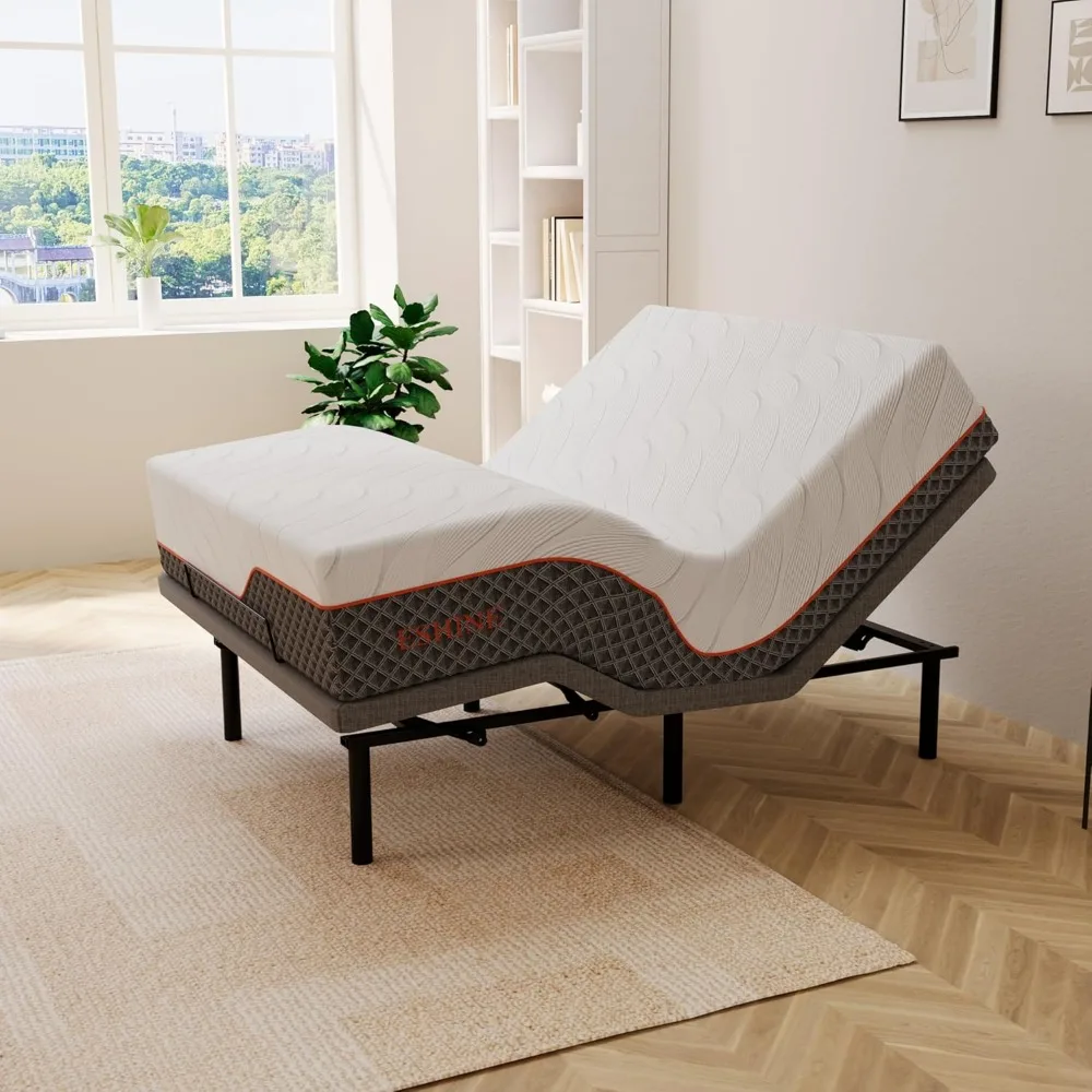 

14" Hybrid Mattress Queen + Adjustable Bed Frame - Luxury Gel Memory Foam, Upholstered Bed Frames with Massage