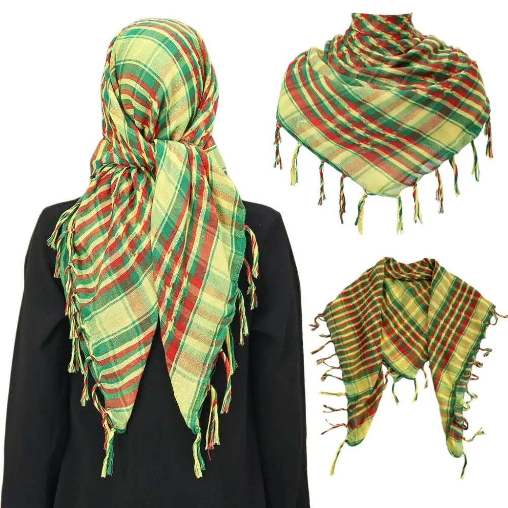 Windproof Middle East Muslim Scarf Neck Warmer Sandproof Arabic Square Scarf Red Yellow Green Thickened Headscarf Outdoor Sports