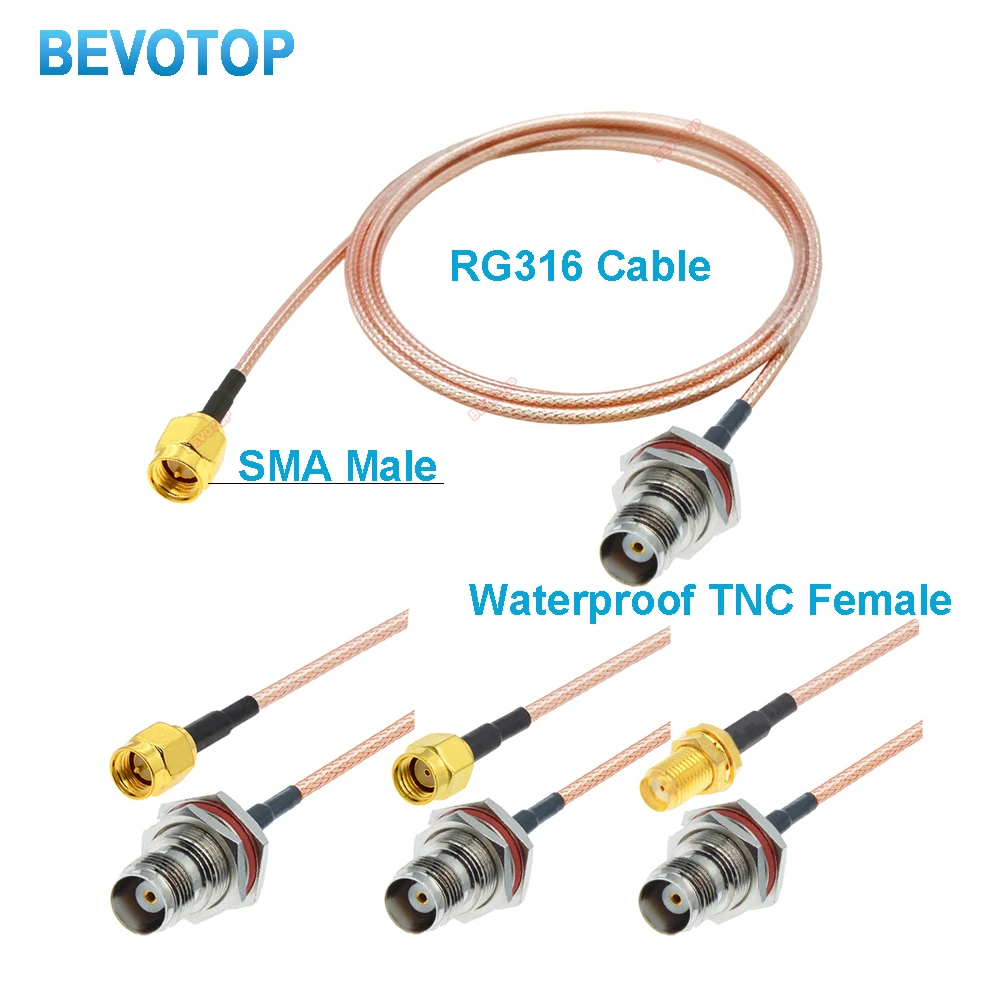 1PCS RG316 Cable TNC Female Jack Nut Bulkhead to SMA Male/Female Connector RF Coaxial Jumper Pigtail Straight BEVOTOP