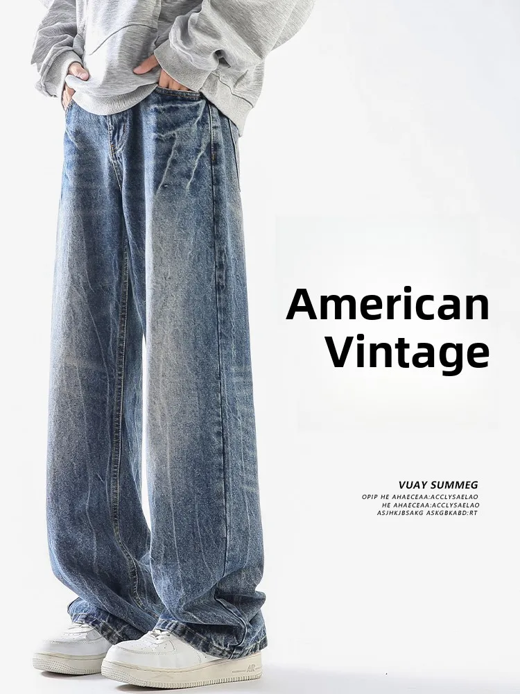 

Мужские джинсы в стиле винтаж, свободного кроя, прямые, широкие штанины, повседневные, длинные, весенняя новинка