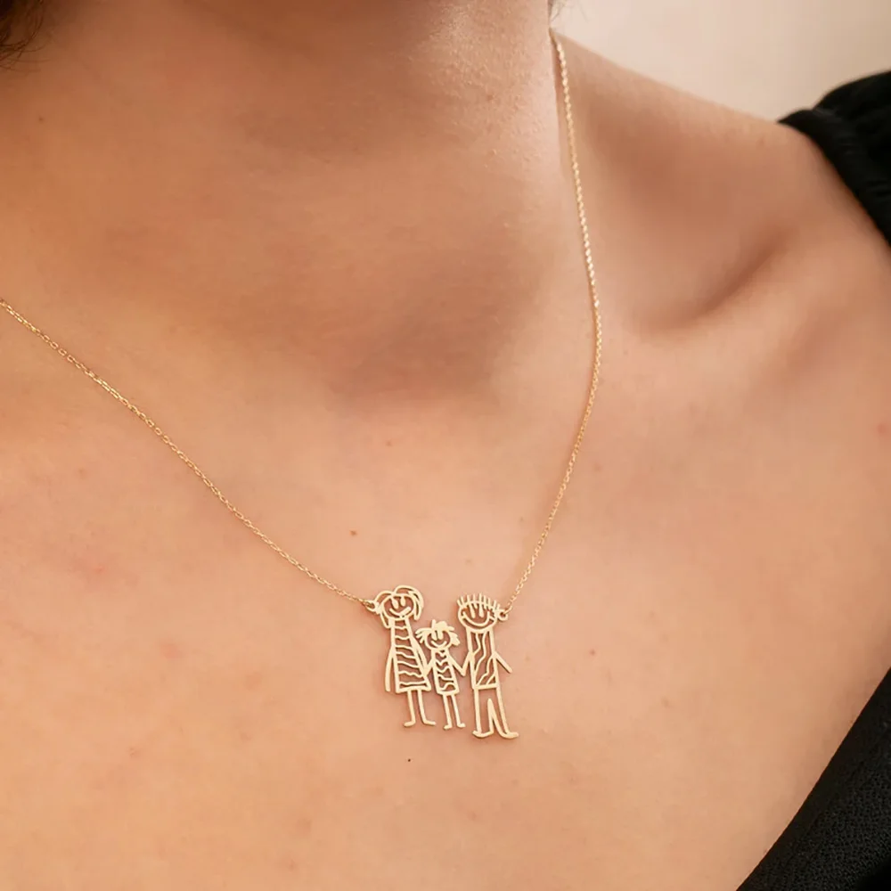 Customized Children\'s Drawing Necklace Kid\'s Art Personalized Stainless Steel Necklace  LOGO Design Exquisite Jewelry Birthday