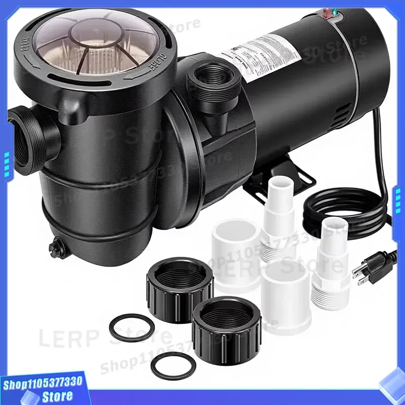 1.5HP Above Ground Swimming Pool Pump 5400GPH Energy Saving Water Filter with Basket 115V Upgraded Stainless Steel Motor