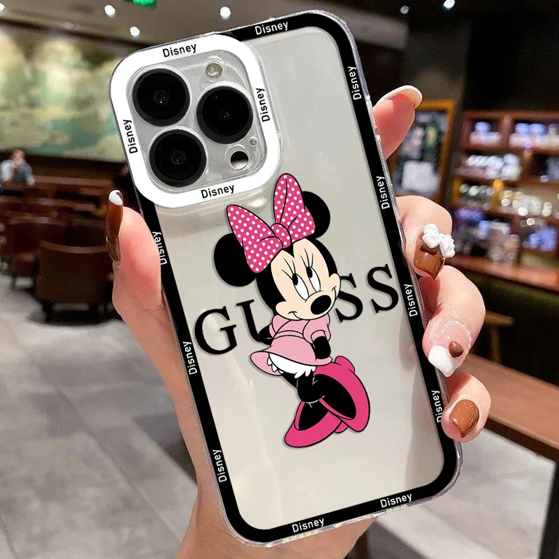 Funda de Mickey y Minnie para iPhone, carcasa transparente para iPhone 16, 15, 14, 13, 12, 11 Mini Pro Max, X, XR, XSMax, 7, 8 Plus, SE20