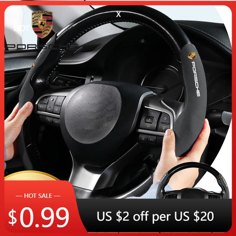 

Car Sticker For Porsche 2PCS Suede Car Steering Wheel Cover Anti-slip Protector Shell For Porsche 911 Cayenne Carrera-GT 928 Pan