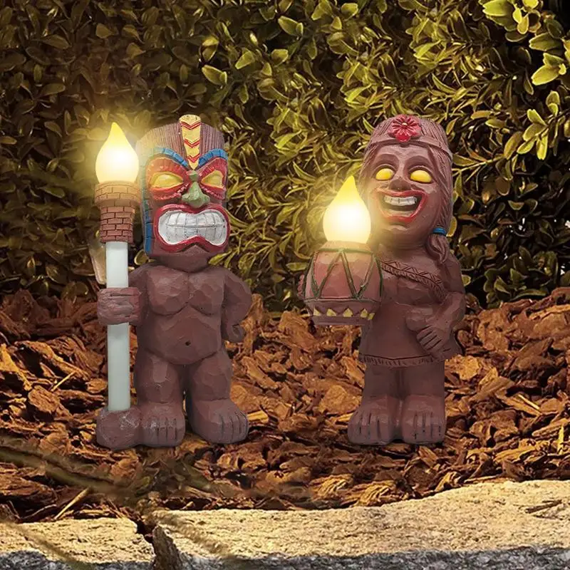 

Solar Light Hawaii Statue Outdoor Solar Statue Hawaii Sculpture Home Decor Figurines Cute Torch Ornaments for Patio Driveway