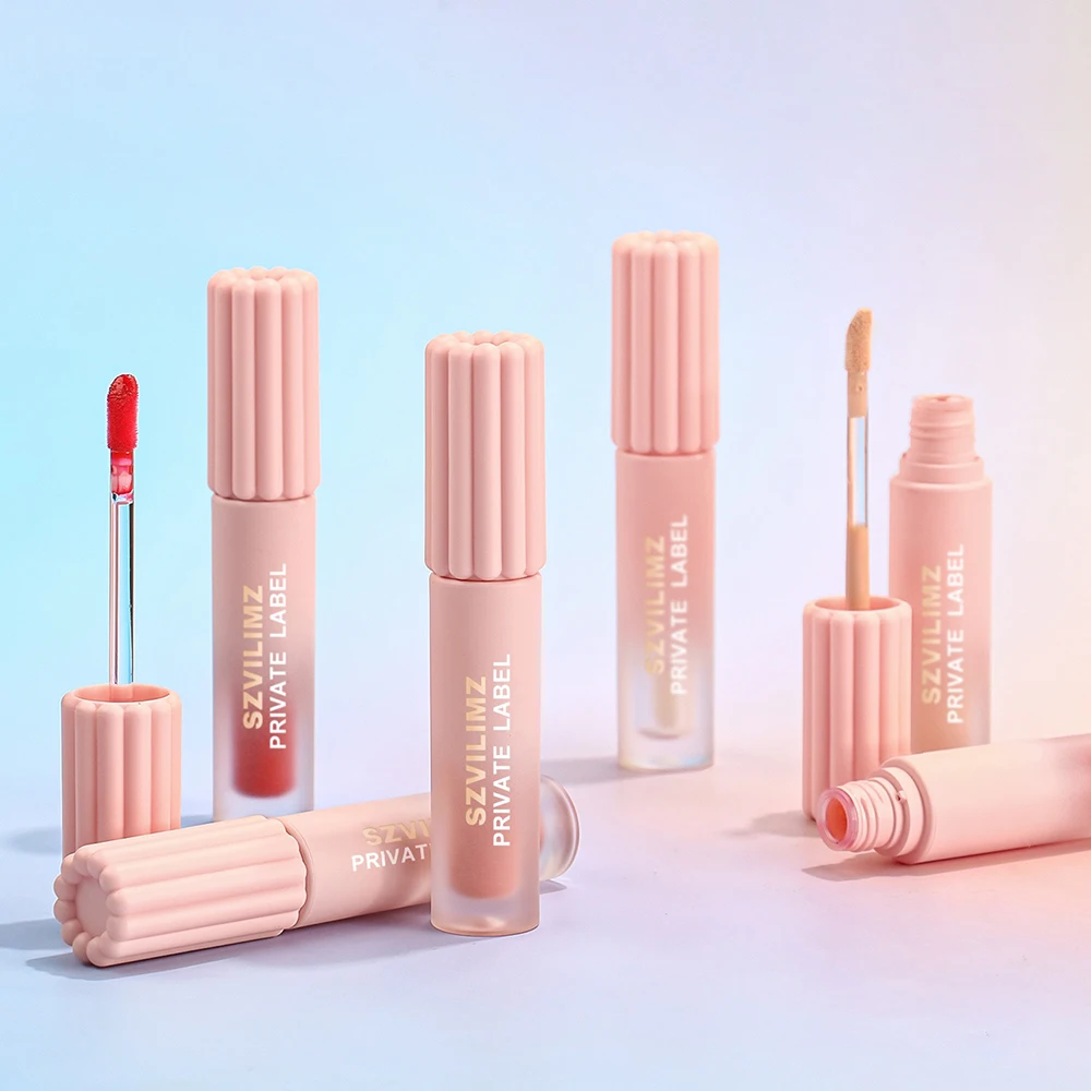 Custom Logo Lip Gloss Pigment Long Lasting Waterproof Moisture Dual-texture Private Label Makeup Frosted Gradient Pink Tube
