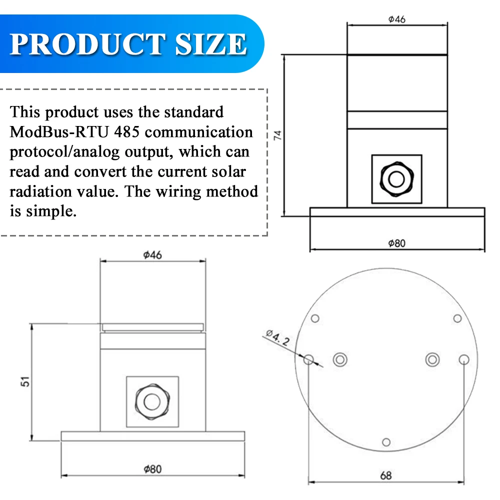 Photoelectric Total Solar Radiation Sensor Outdoor Light Transmitter Weather Station Agricultural Greenhouse Meteorological
