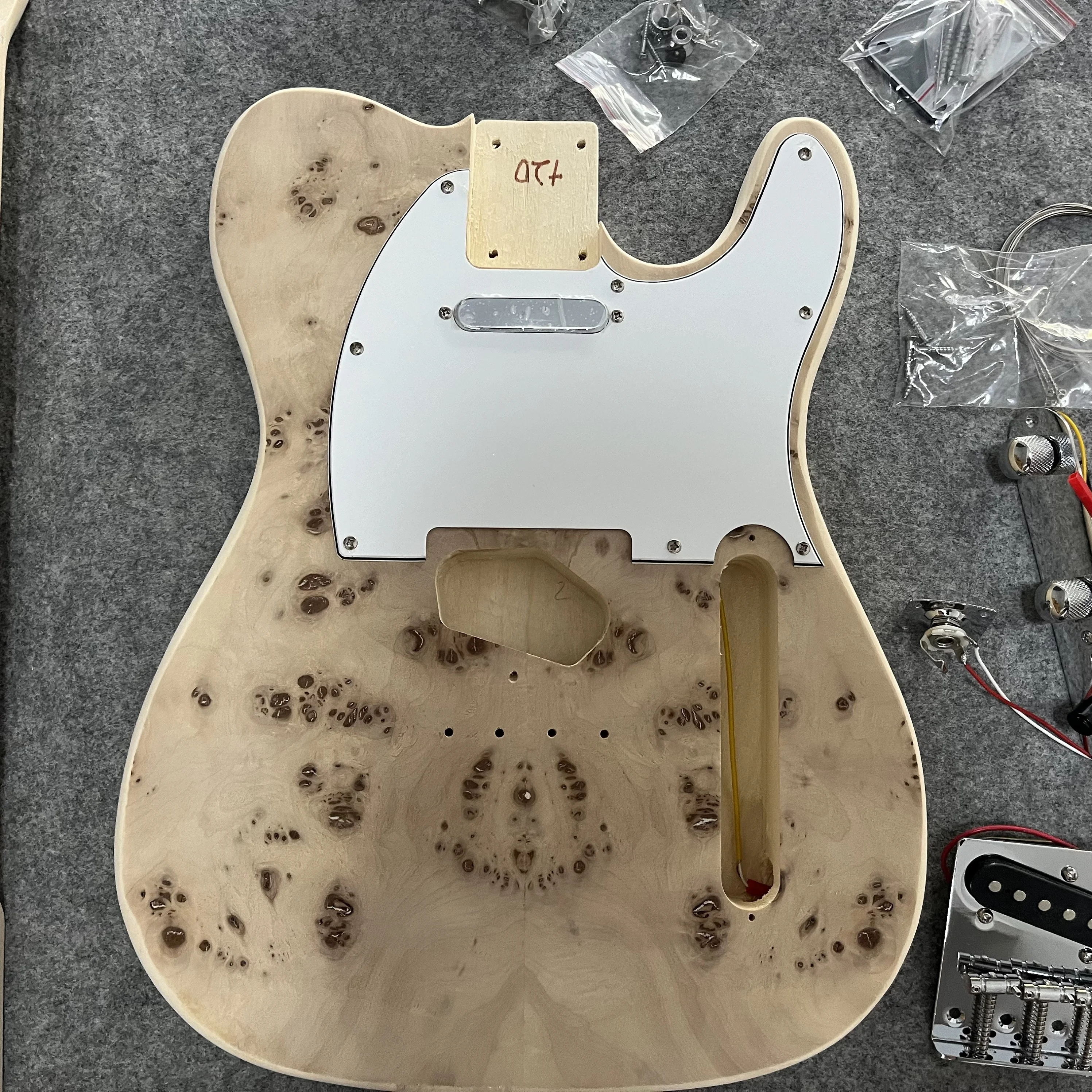 TL Electric Guitar Kit with Burl Veneer, Unfinished DIY Guitar, Basswood Body, Maple Fingerboard,Eléctrica Guitarra