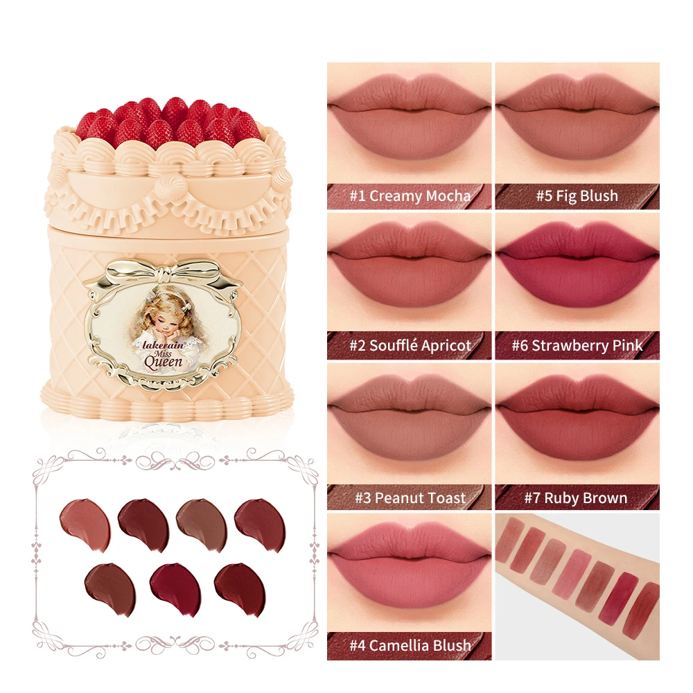 Lakerain Strawberry Cake Velvet Lip Mud, Lápiz Labial Mate Retro, Alta Pigmentación, Brillo Labial Mate con Efecto Soft Focus