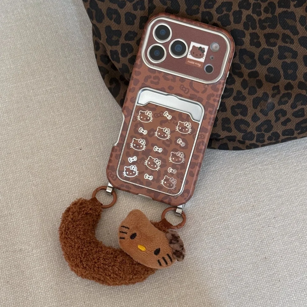 حافظة هاتف مجوفة بطبعة الفهد KT مناسبة لهاتف أبل 17 برو 16 15 برو ماكس 14 برو 13 مع حبل يدوي قطيفة #2