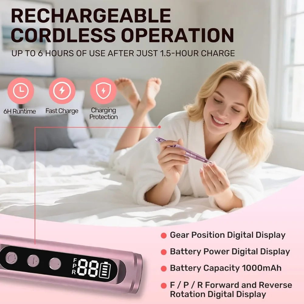 Schnurloses elektrisches Nagelbohrgerät, professionelles Kit, 35.000 U/min, einstellbare Geschwindigkeit, tragbares Nagelschleifer-Maniküre-Werkzeug für zu Hause