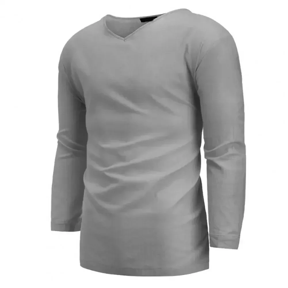 

New Cotton Linen Men's 3/4 Sleeve V-Neck T-shirt Casual Loose Pullover Shirts Men Long Sleeve Solid Casual Basic Beach Shirt