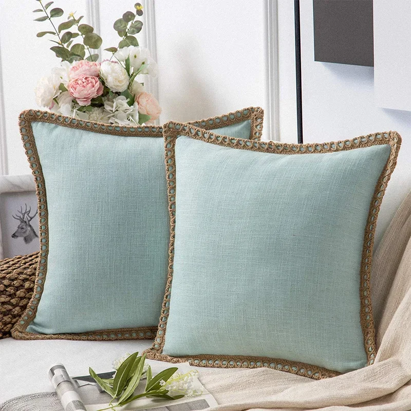 

Cushion Covers Pillow Cover Plain Dyed Pillow Case Square Moden Home Pillowcase with Lace Cojines Decorativos Para Sofá