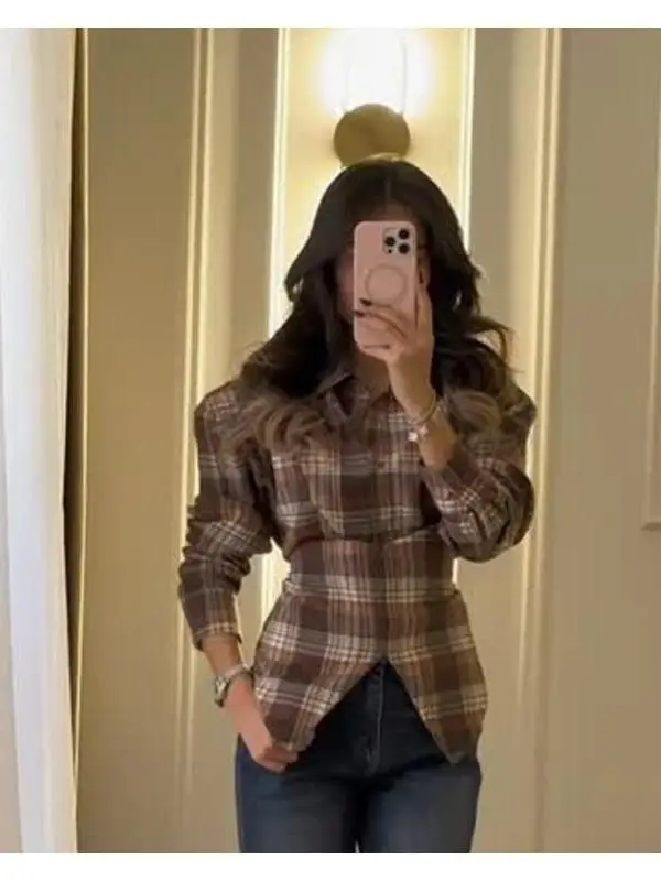 

Women's Plaid Shirt Long Sleeve Waist-Cinching Casual Style Polyester Fabric Breathable Comfortable Fit Knot Design