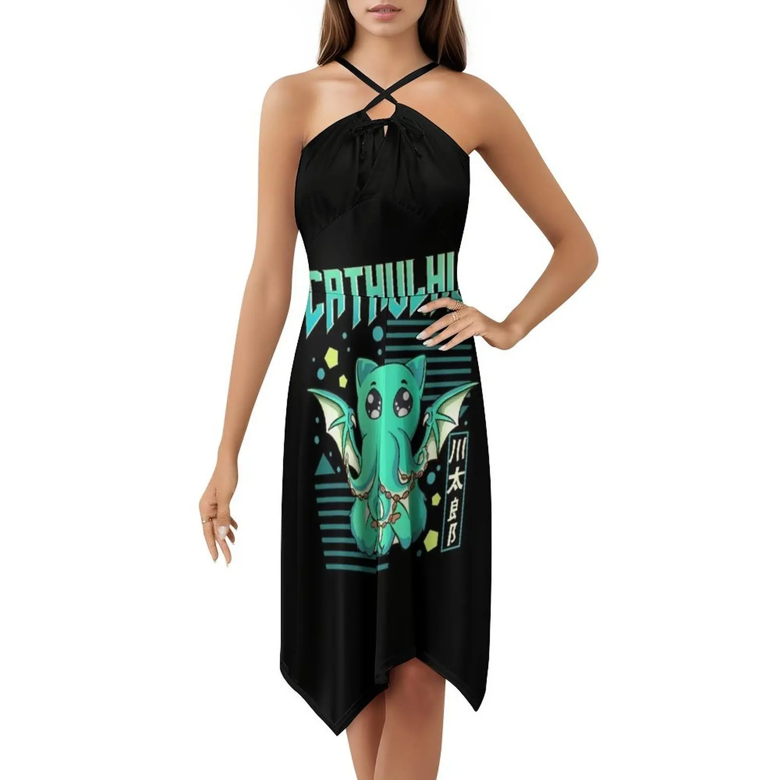 كاثولهو مضحك القط Cthulhu Pun Kawaii أنيمي المرأة الشارع الشهير فستان الحفلات العصرية طباعة نادي الملابس للإناث الكاثولهو #5