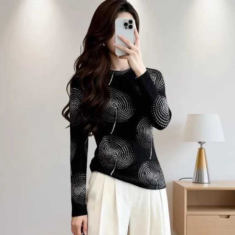 

Miyake Folds 2025 Fall Winter New Slim Long-sleeved Blouse Printed Thin Commuter Elegant T-shirt Blouse Women's Bottoming Shirt