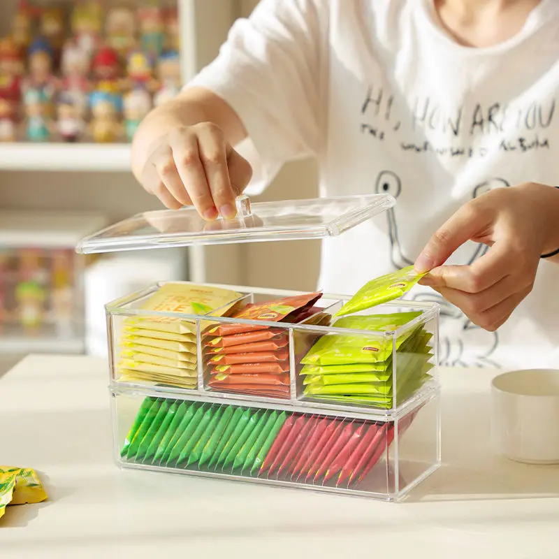 Tea Bag Storage Box Drawer Type Coffee Capsule Sorting Box Acrylic Sealed Storage Jar with Lid Tea Coffee Sugar Container