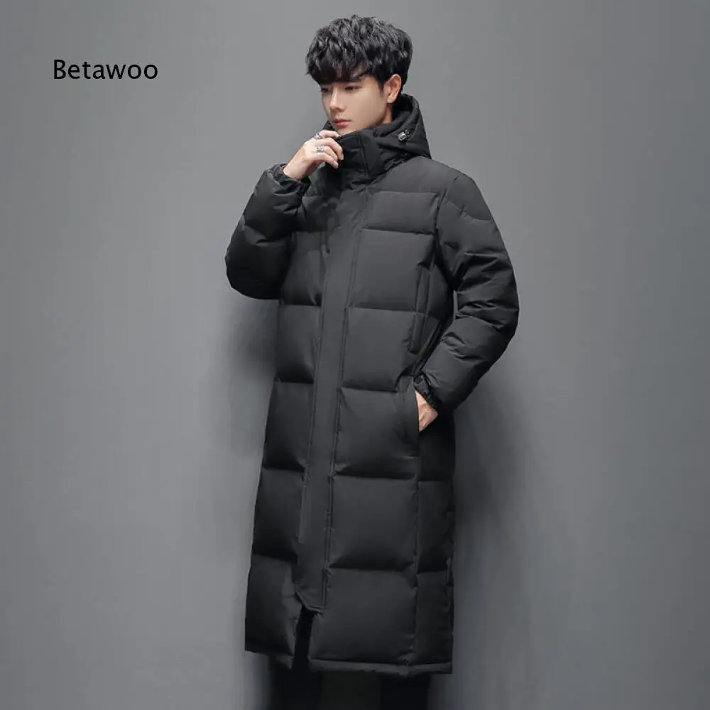 Oversized Long Hooded Padded Coat Men Zip Up Windproof Warm Winter Puffer Garment For Daily Commute And Outdoor Activities