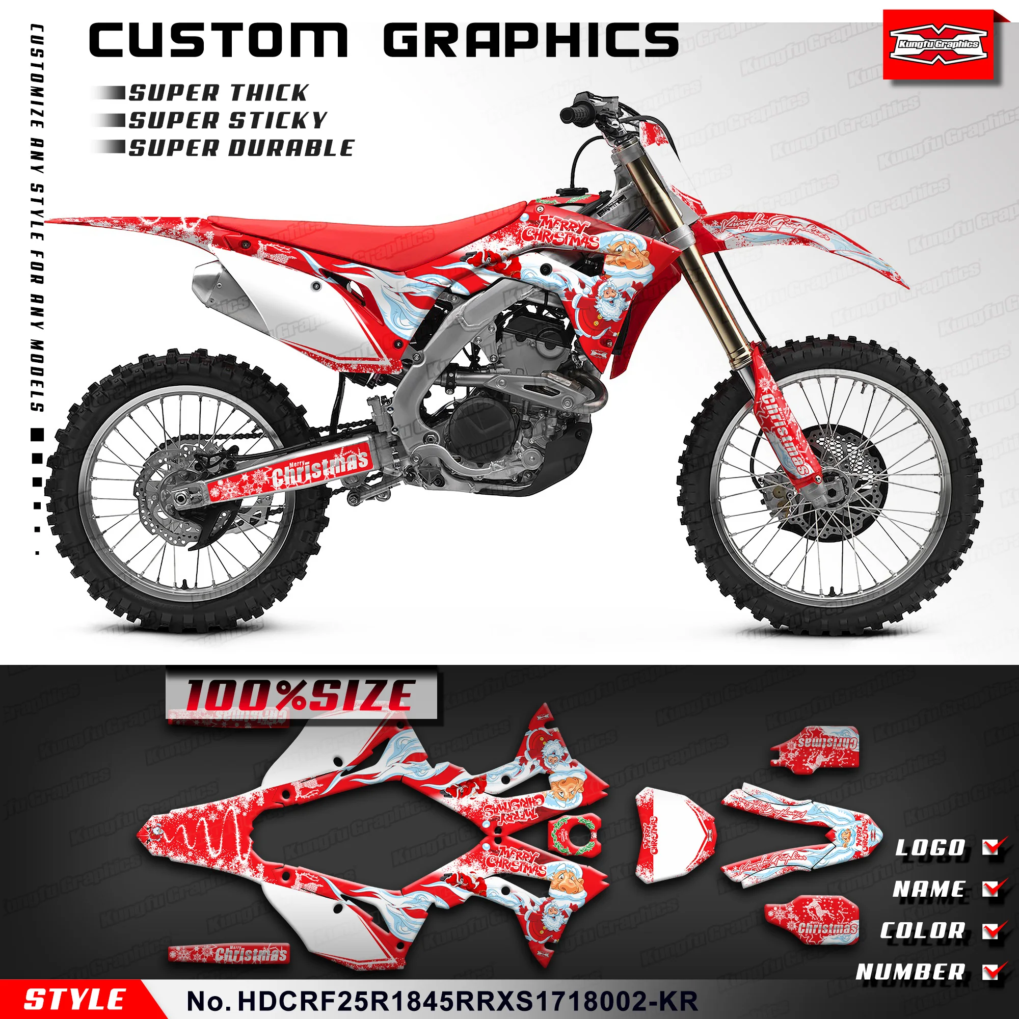 

KUNGFU GRAPHICS Graphics Kit Wrap Design for Honda CRF250R CRF450R 2017 2018 2019 2020 2021, HDCRF25R1845RRXS1718002-KR