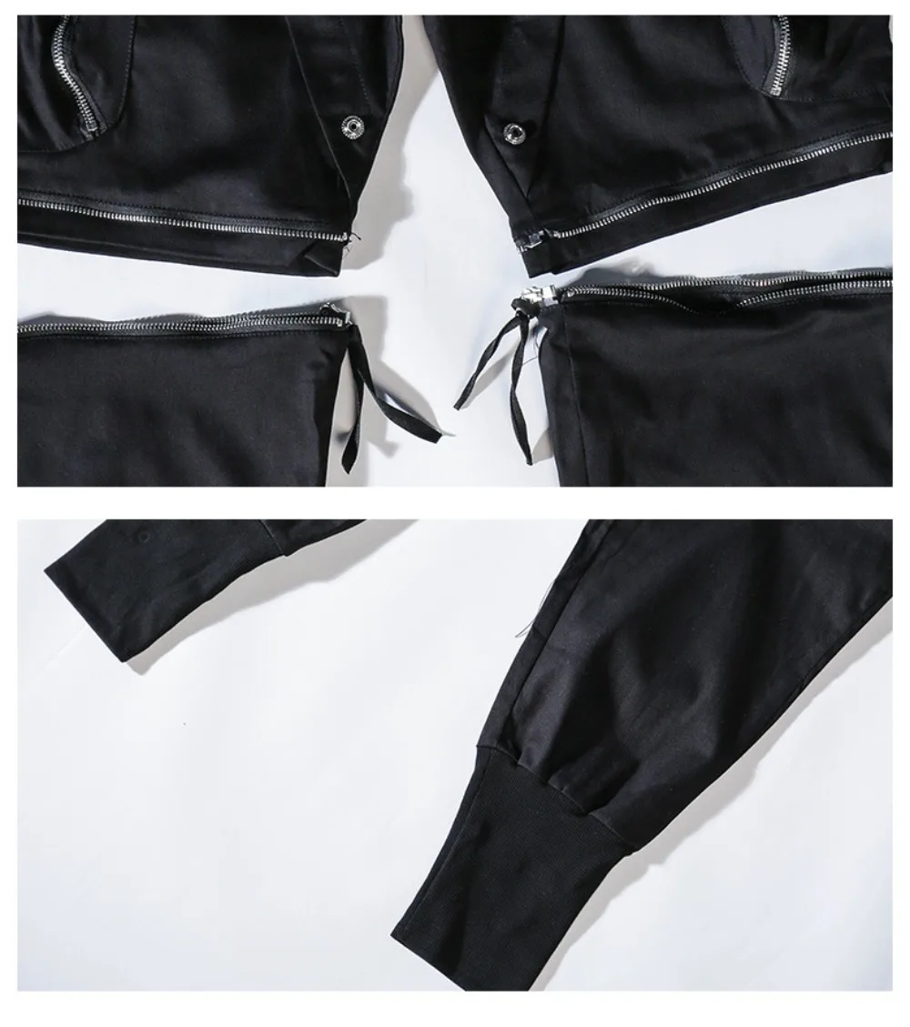 Dark High Street Work Pants Zipper Leg Tights Loose Multi Pocket Men's Retractable Pants Casual Streetwear Pants